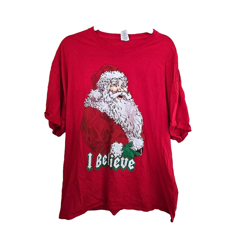 Dec‎ 25th Red I Believe Santa Claus Graphic Short Sleeve Top Womans Size 2XL